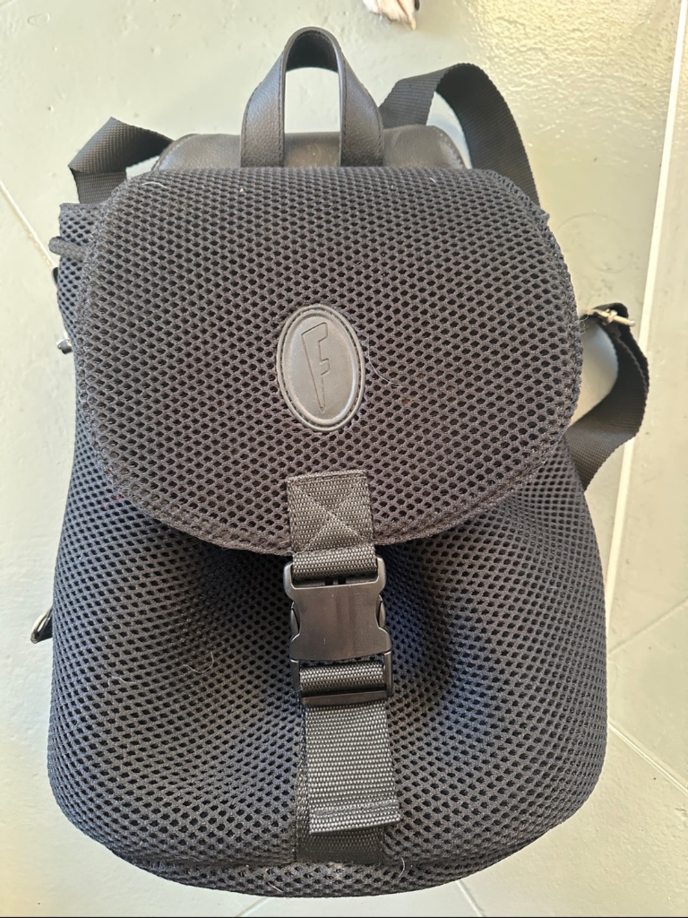 John Fluevog sample Black Mesh Backpack